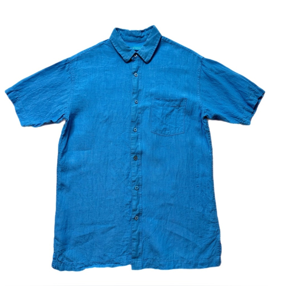 Tori Richard Men’s Linen Turquoise Blue Short Sleeve Button Down Shirt S